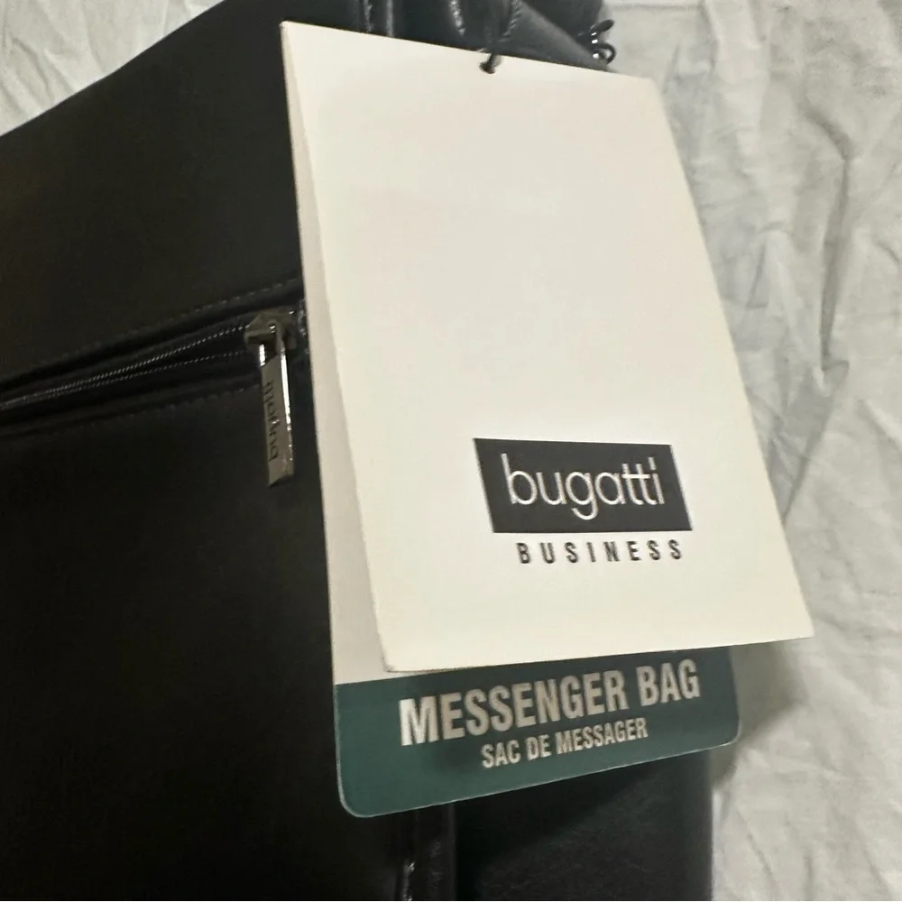 Bugatti Black Leather Messenger Bag
